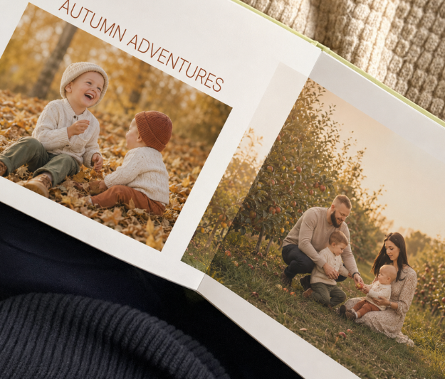 Layflat Photobooks Open layflat photobook with photos of a boho couple for a wedding