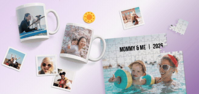 Closed photobook showing photos of a son and father on the cover that reads 'my dad is my superhero'.