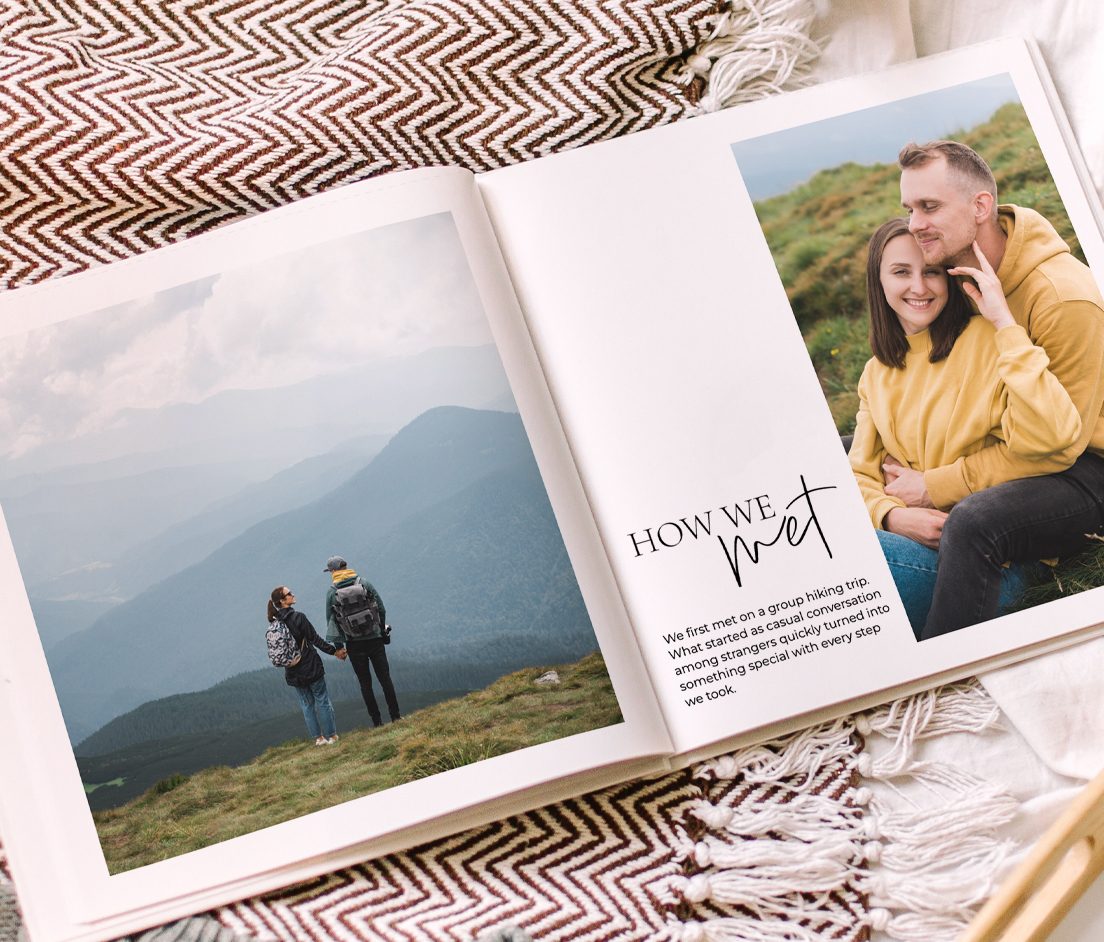 Classic Photobooks Wedding Photobook with a black and white photo of a couple