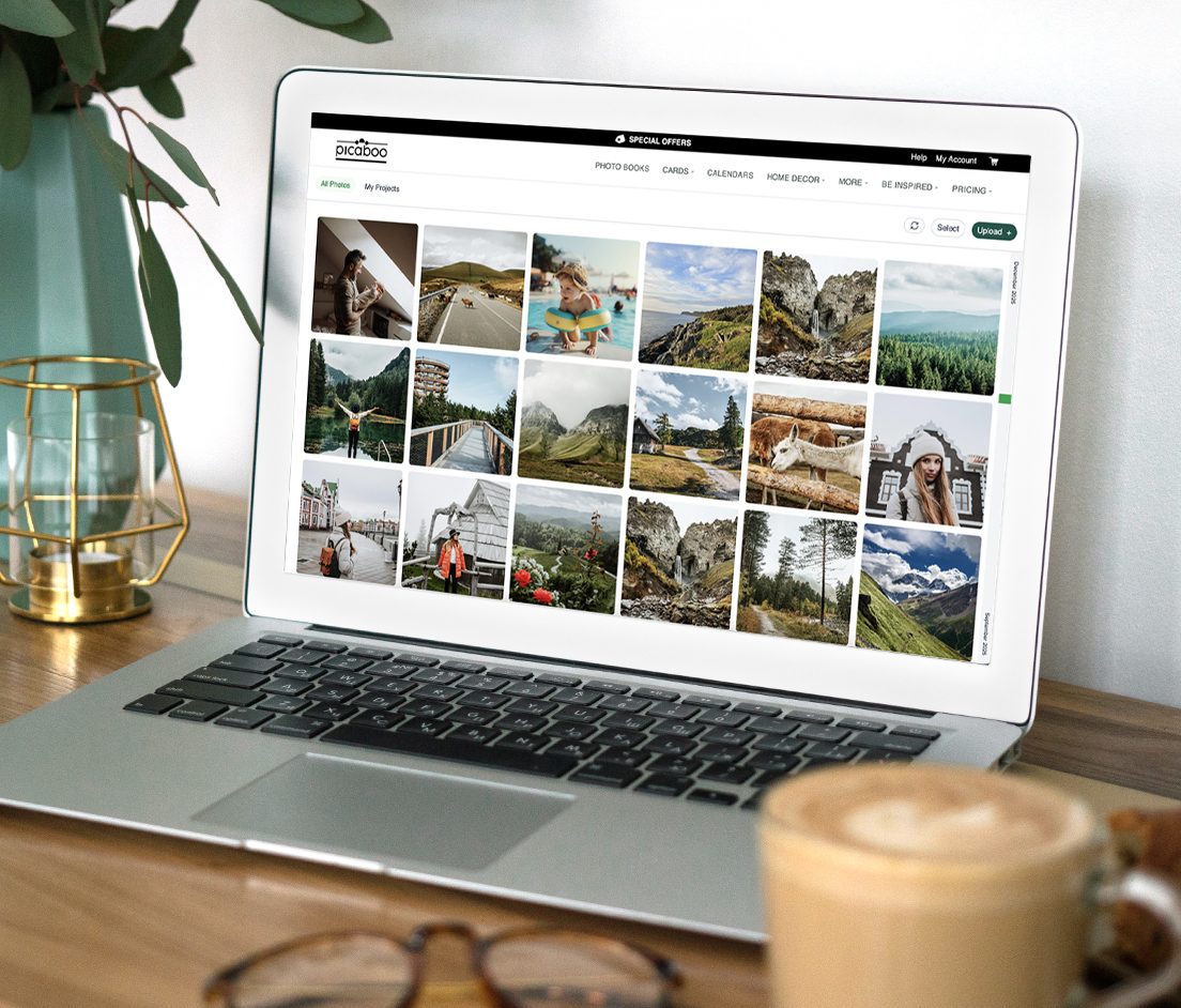 Picaboo Introduces My Photos A laptop showing a screen of the my photos page on picaboo.com