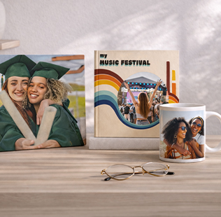 Closed calendar leaned against the wall showing photo of mom and daughter that reads 'Ava & Mom 2024'.