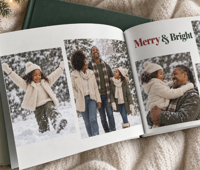 Classic Photobooks Wedding Photobook with a black and white photo of a couple